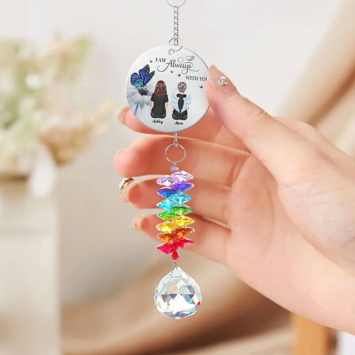 Butterfly Family Memorial I Am Always With You Personalized Crystal Suncatcher With Aluminum Charm - Image 4