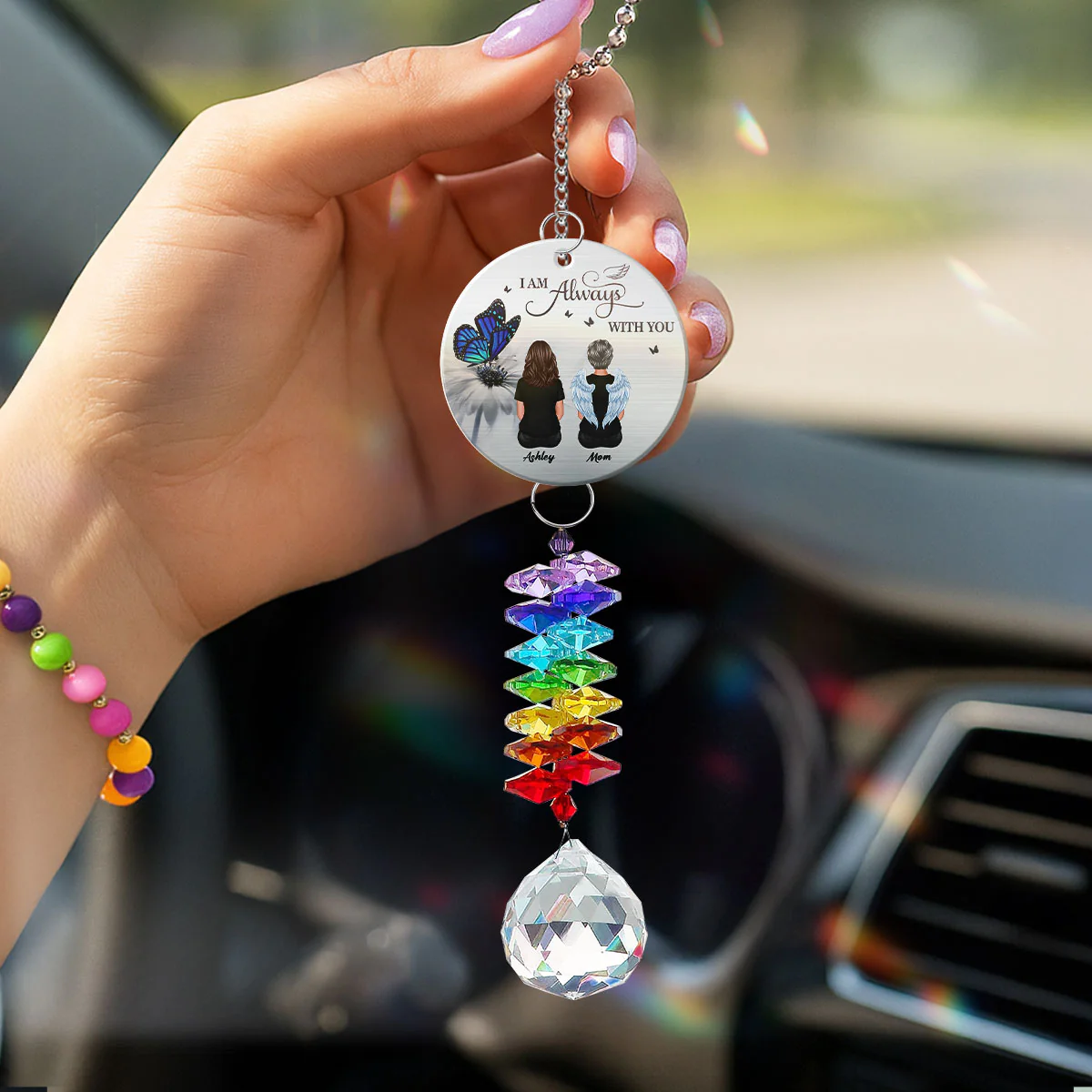 Butterfly Family Memorial I Am Always With You Personalized Crystal Suncatcher With Aluminum Charm - Image 5