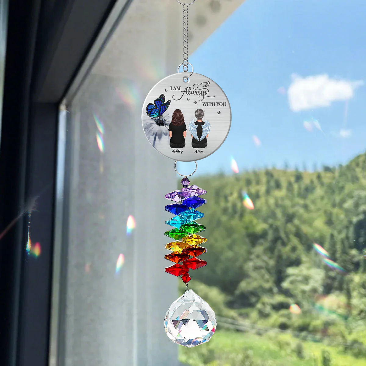 Butterfly Family Memorial I Am Always With You Personalized Crystal Suncatcher With Aluminum Charm - Image 6