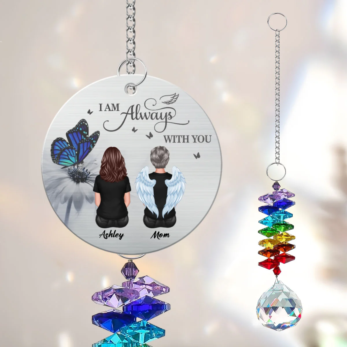 Butterfly Family Memorial I Am Always With You Personalized Crystal Suncatcher With Aluminum Charm - Image 8