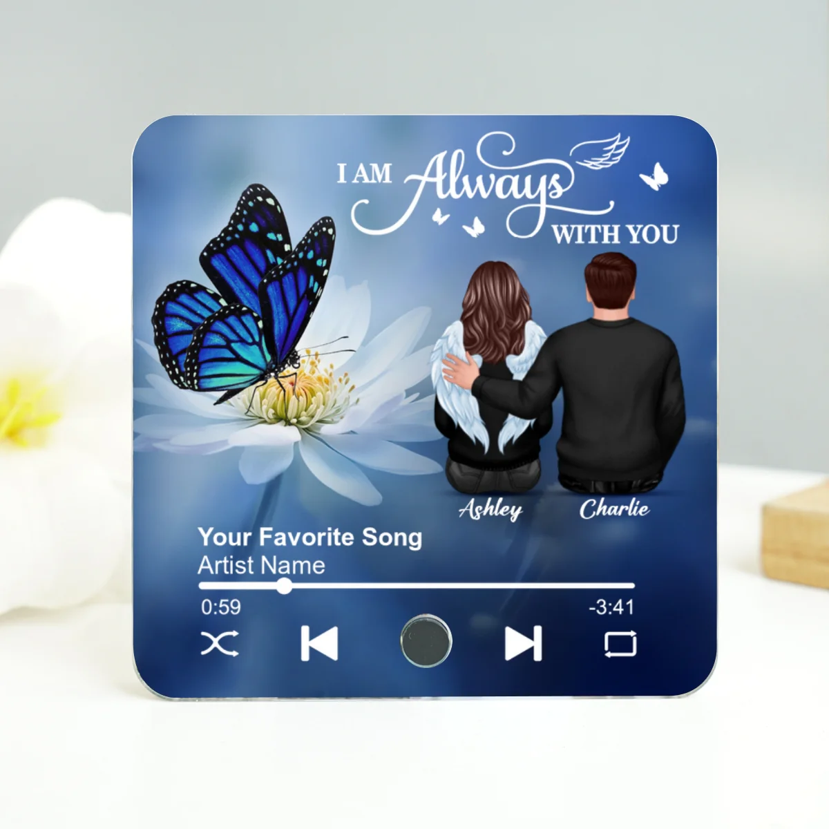 Butterfly I'm Not A Widow I'm A Wife To A Husband With Wings Memorial Personalized Music Fridge Magnet - Image 9