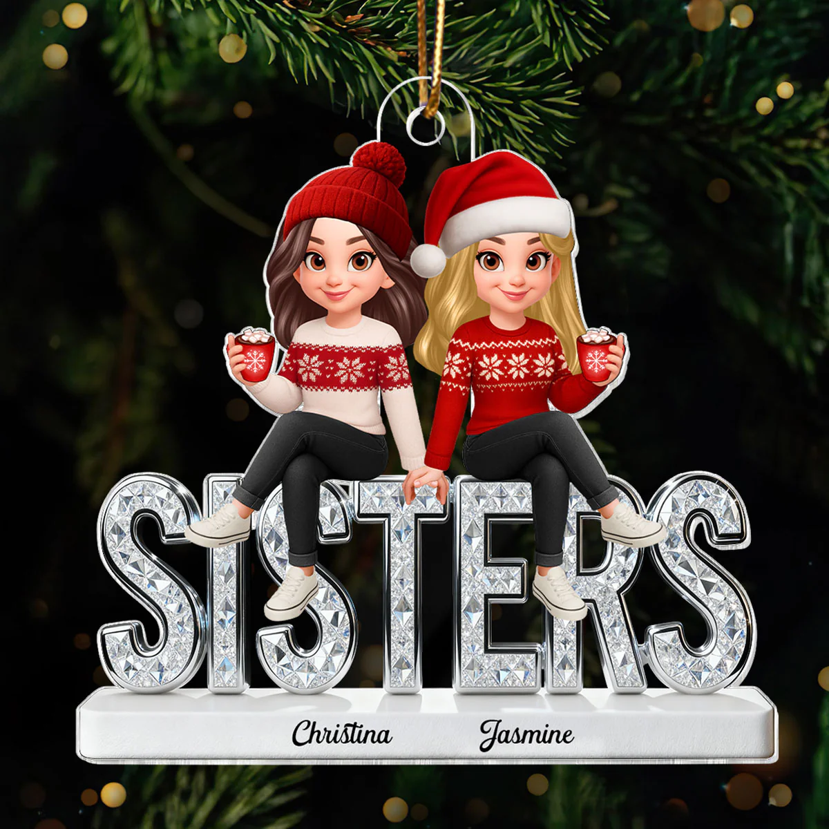 [BUY 1 GET 1 FREE] 3D Shinning Effect Sisters Forever Christmas - Personalized Acrylic Ornament - Gift For Sisters - Image 2