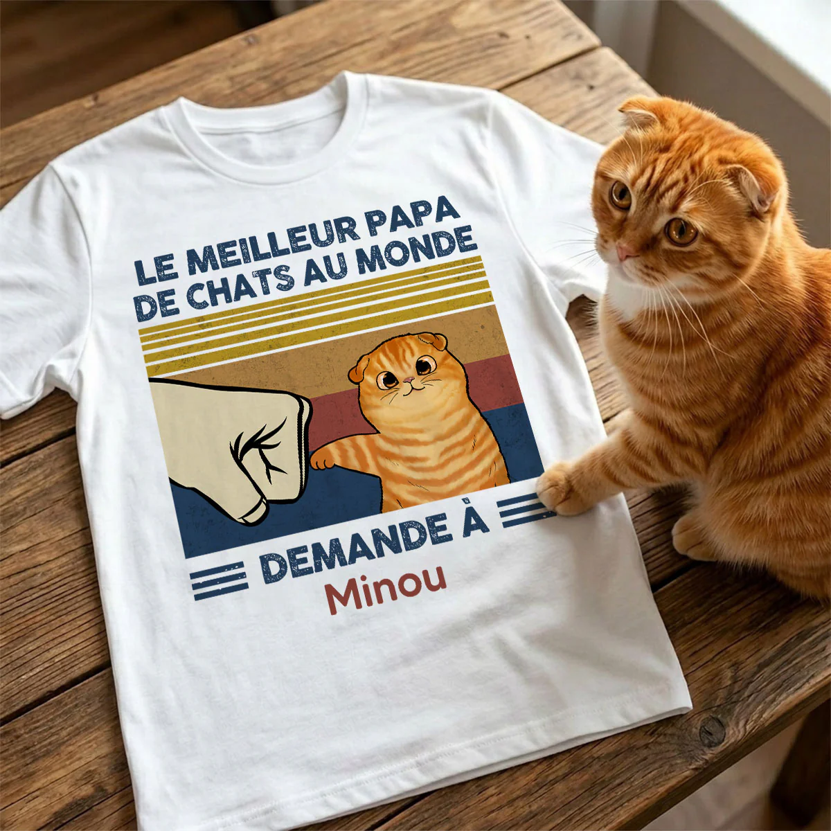 Cadeau parfait pour les papas de chats – T-shirt personnalisé avec check de poing avec votre chat - Image 4