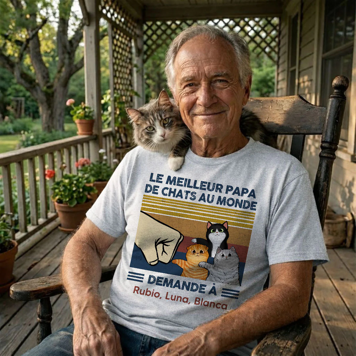Cadeau parfait pour les papas de chats – T-shirt personnalisé avec check de poing avec votre chat - Image 5