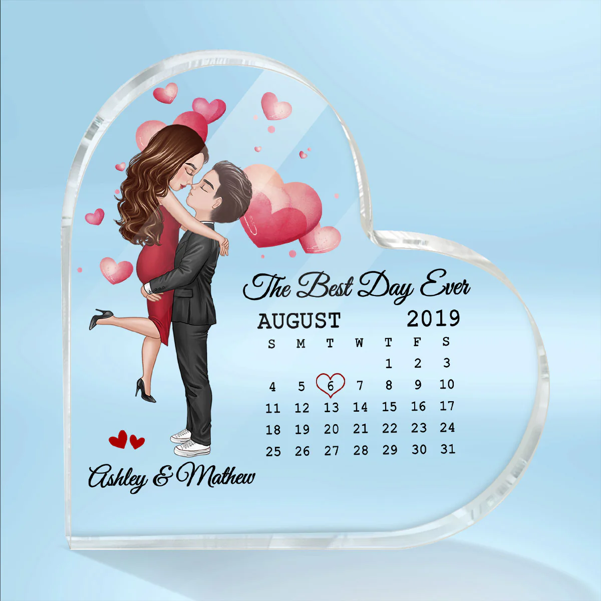 Calendar Couple Kissing Hugging Personalized Acrylic Heart Plaque - Anniversary Gift For Couple - Gift For Him Gift For Her - Image 2