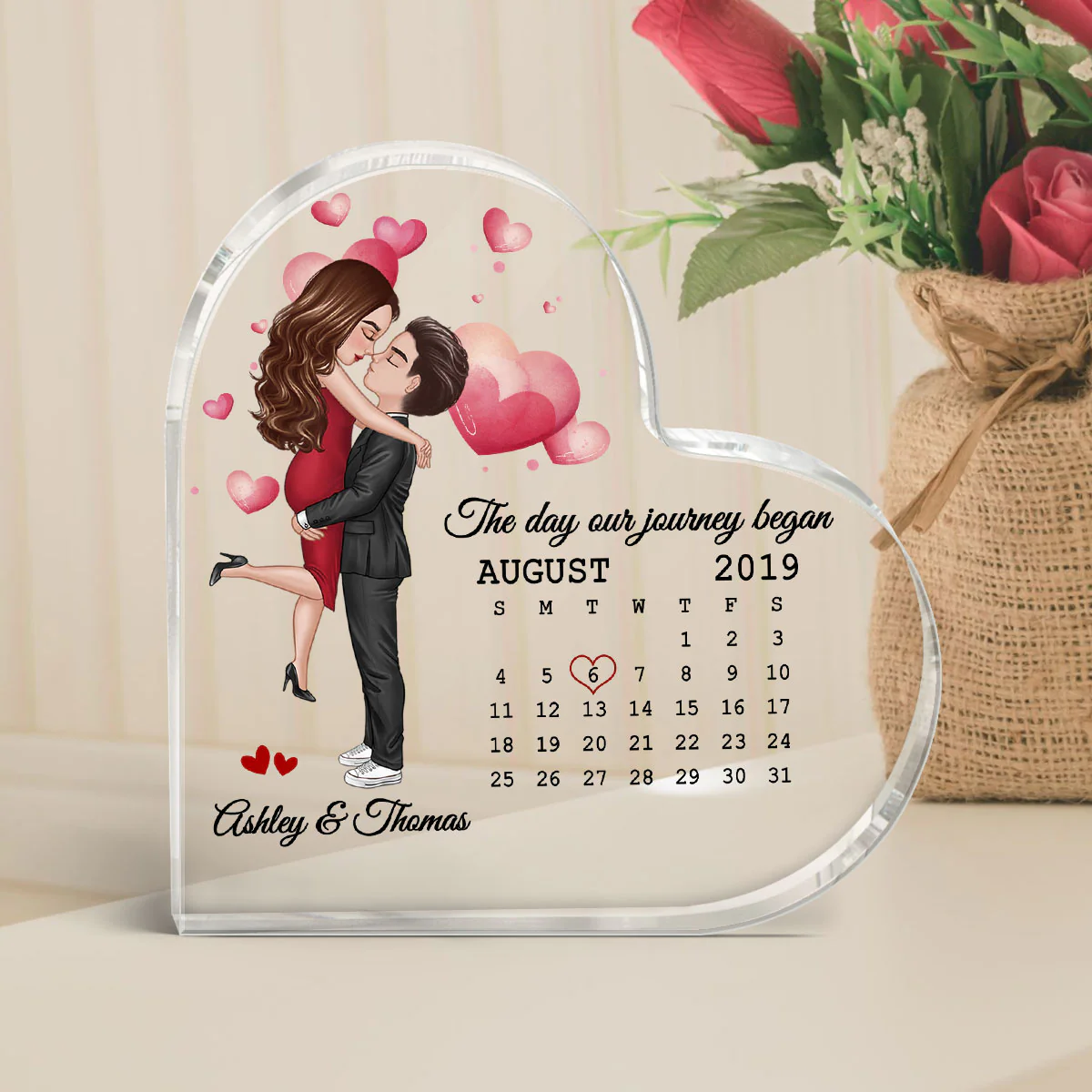 Calendar Couple Kissing Hugging Personalized Acrylic Heart Plaque - Anniversary Gift For Couple - Gift For Him Gift For Her - Image 3