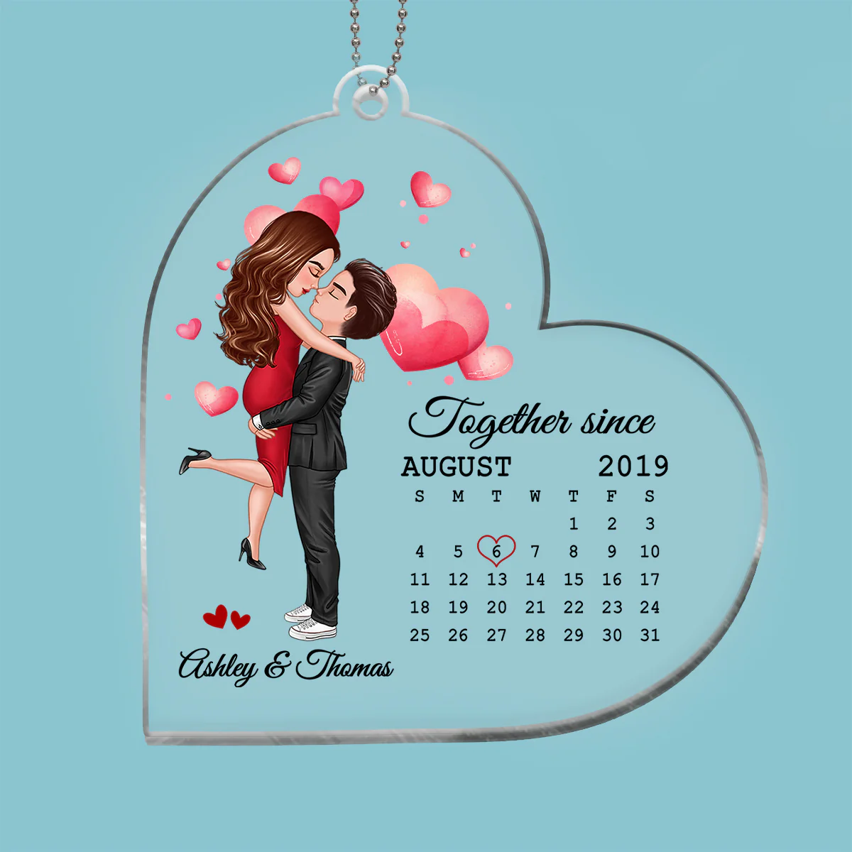 Calendar Couple Kissing Hugging Personalized Acrylic Ornament - Anniversary Gift For Couple - Gift For Him Gift For Her - Image 2