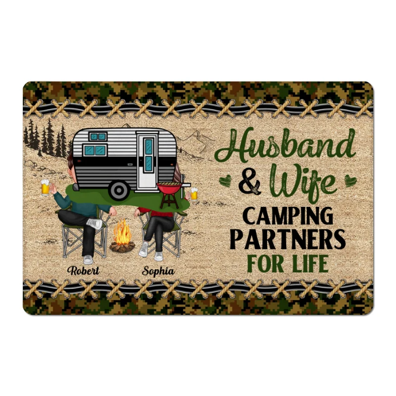 Camo Frame Doll Couple Camping Personalized Doormat - Image 3