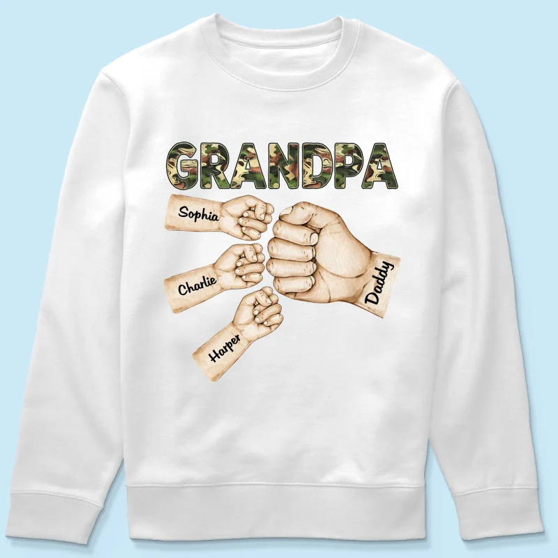 Camouflage Grandpa Dad Fist Bump Personalized Shirt - Image 18