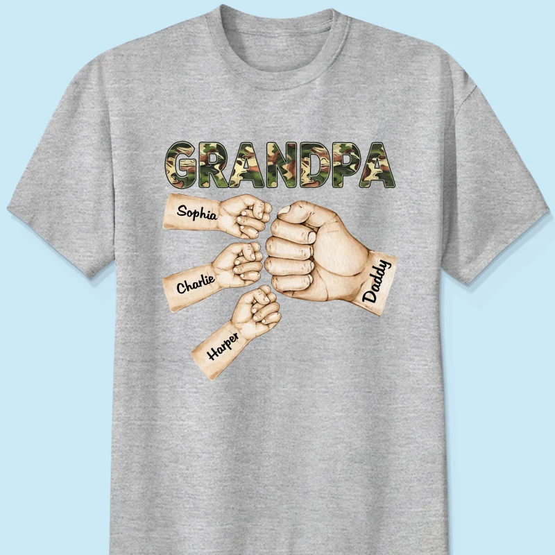 Camouflage Grandpa Dad Fist Bump Personalized Shirt - Image 7