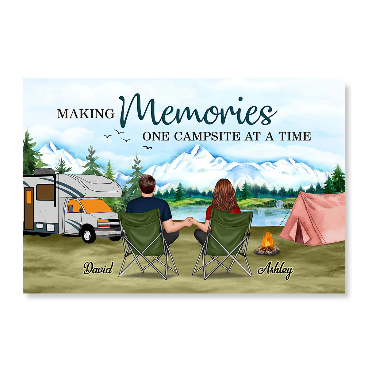 Camping Back View Couple Sitting Personalized Horizontal Poster