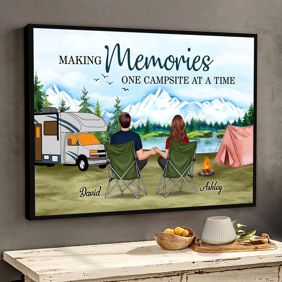 Camping Back View Couple Sitting Personalized Horizontal Poster - Image 3