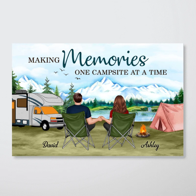 Camping Back View Couple Sitting Personalized Horizontal Poster - Image 4