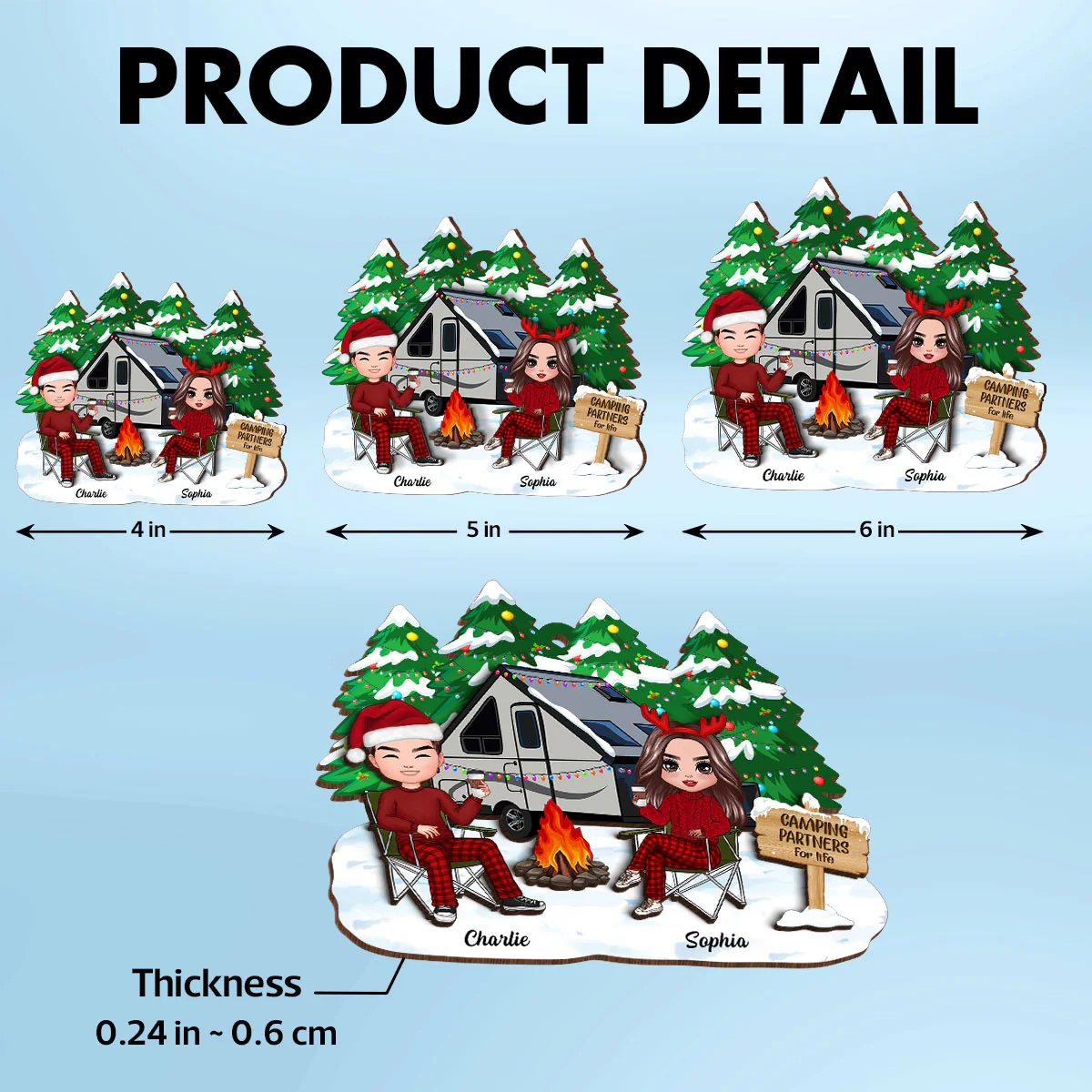 Camping Couple Christmas Personalized 2-Layer Wooden Ornament - Image 6