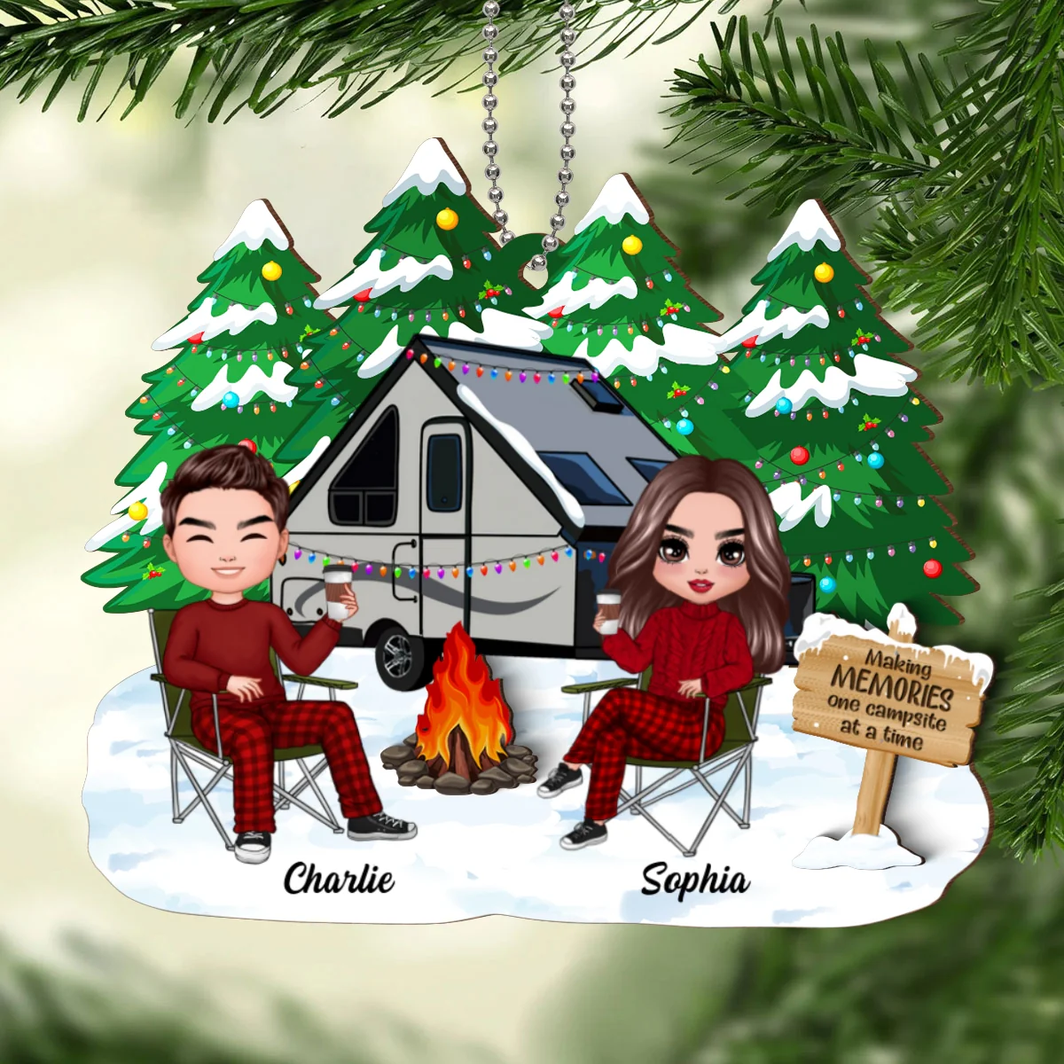 Camping Couple Christmas Personalized 2-Layer Wooden Ornament - Image 8