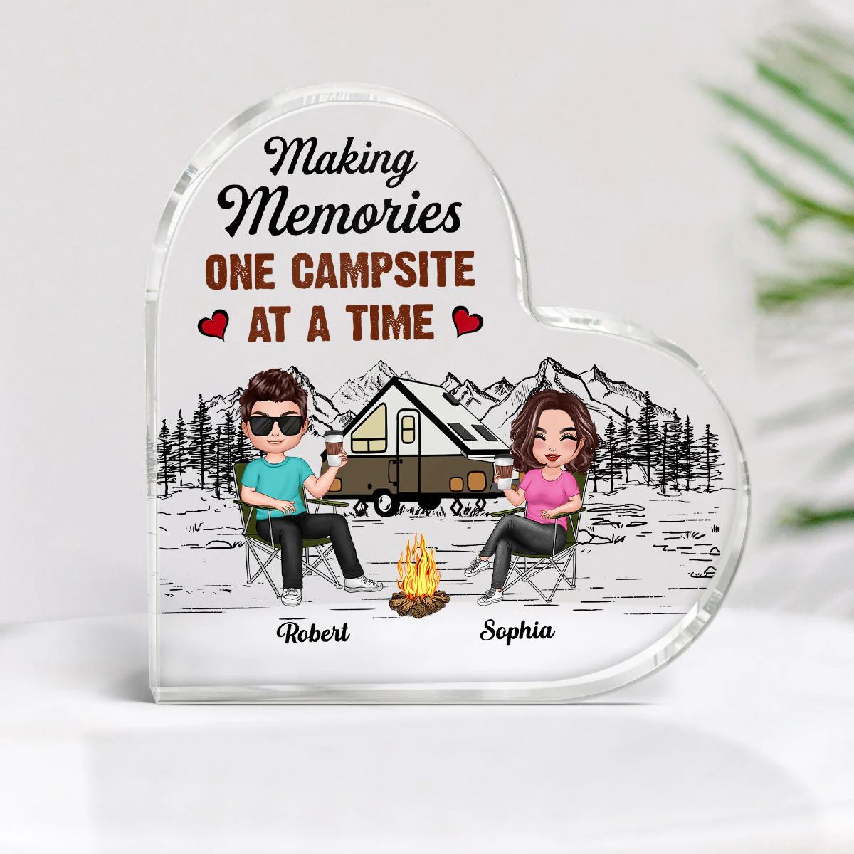 Camping Couple Making Memories Personalized Acrylic Heart Plaque