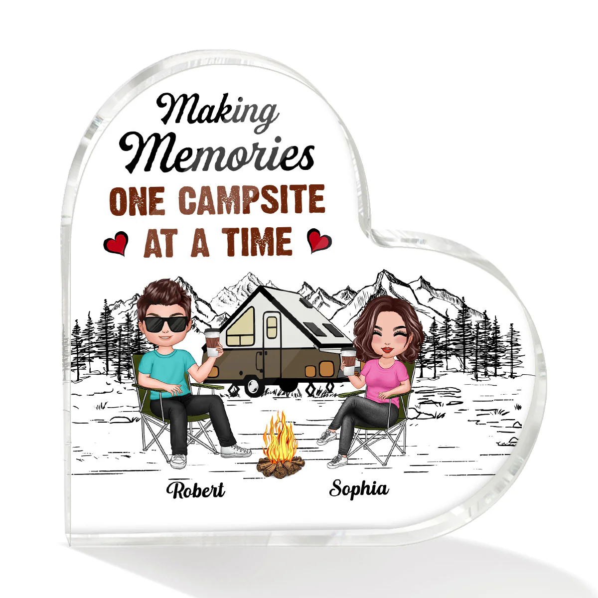 Camping Couple Making Memories Personalized Acrylic Heart Plaque - Image 2