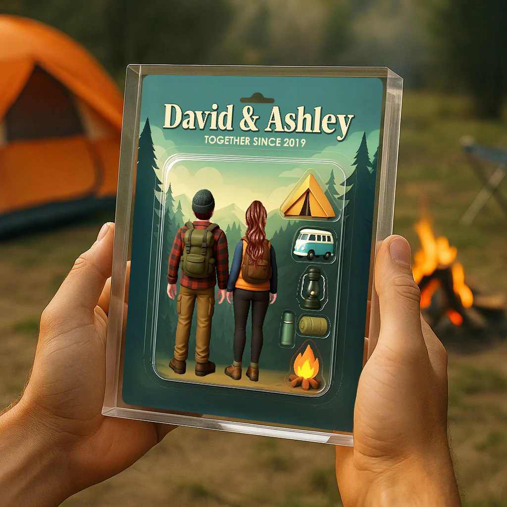 Camping Couple Toy Box Figures Style Personalized Acrylic Block Plaque - Image 3