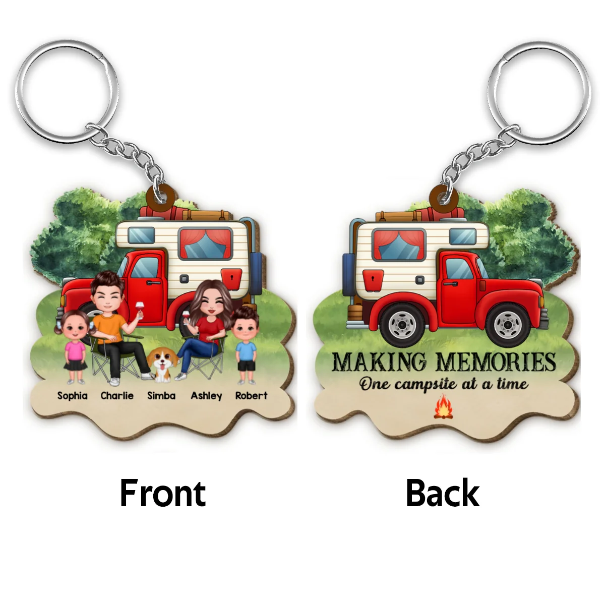 Camping Family Dogs Cats Personalized Wooden Keychain - Image 4