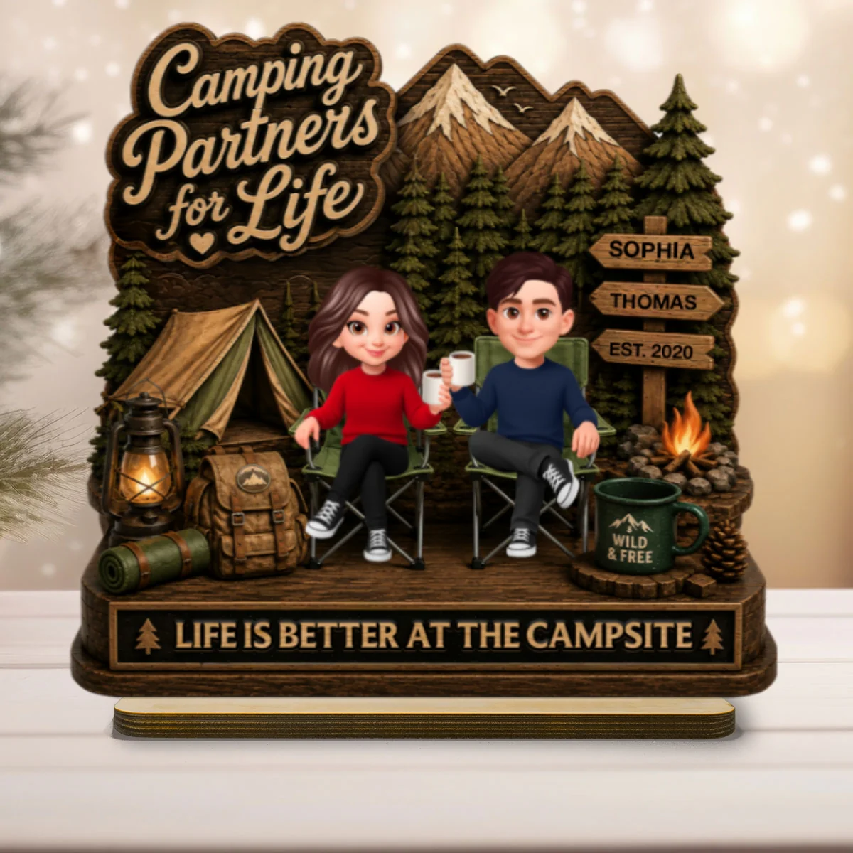 Camping Partners For Life 2D Flat - Personalized 2-Layered Wooden Plaque - Image 10