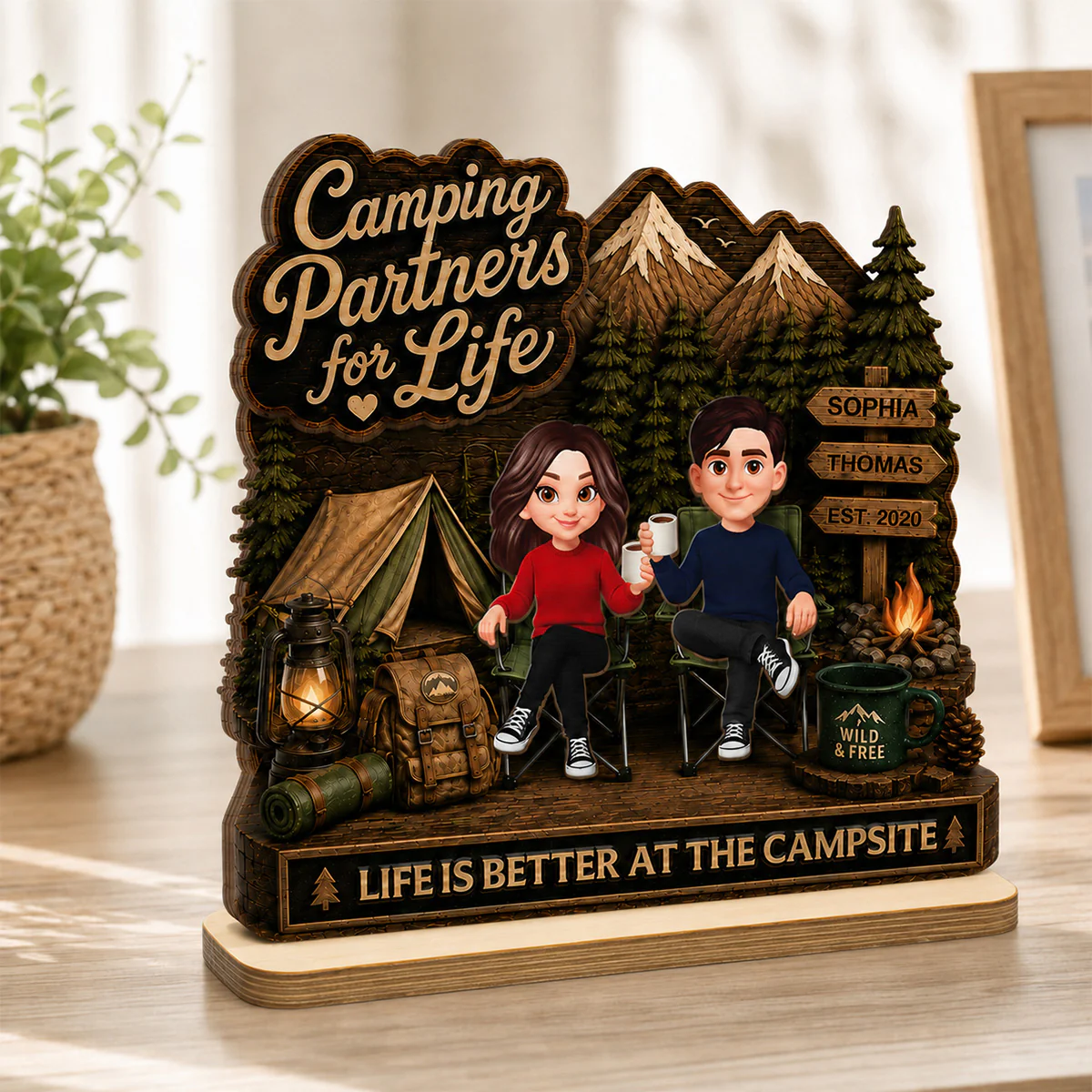 Camping Partners For Life 2D Flat - Personalized 2-Layered Wooden Plaque - Image 3