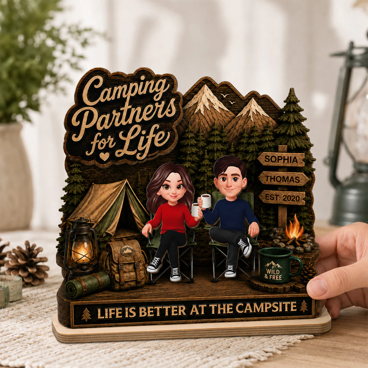Camping Partners For Life 2D Flat - Personalized 2-Layered Wooden Plaque - Image 5