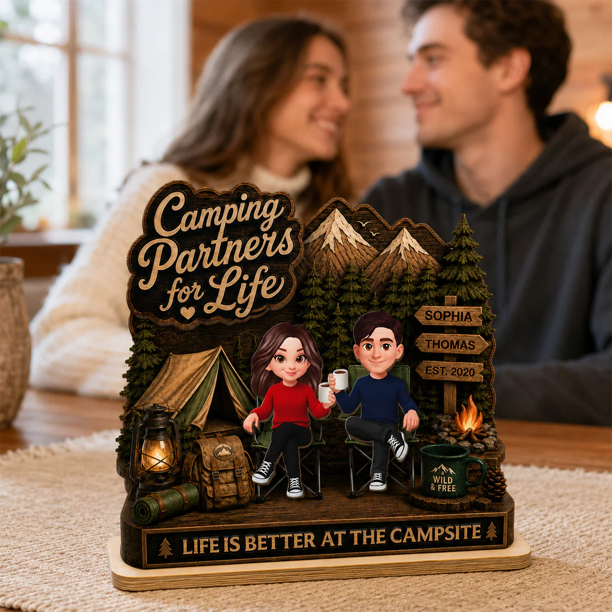 Camping Partners For Life 2D Flat - Personalized 2-Layered Wooden Plaque - Image 6
