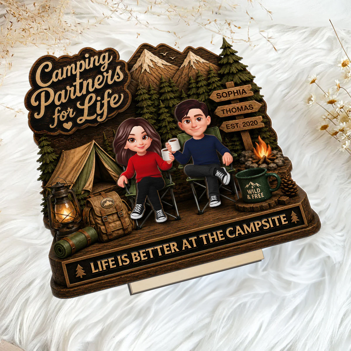 Camping Partners For Life 2D Flat - Personalized 2-Layered Wooden Plaque - Image 8