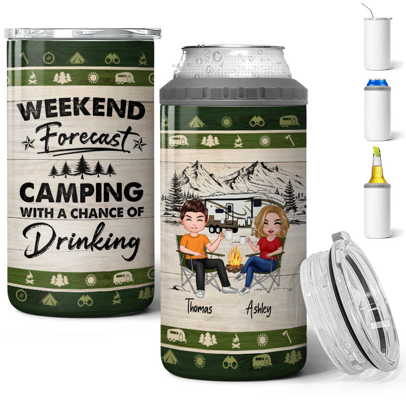 Camping With A Chance Of Drinking Multi Use Tumbler - Personalized 4 In 1 Can Cooler - Valentine‘s Day Gift For Him Gift For Her - Image 2