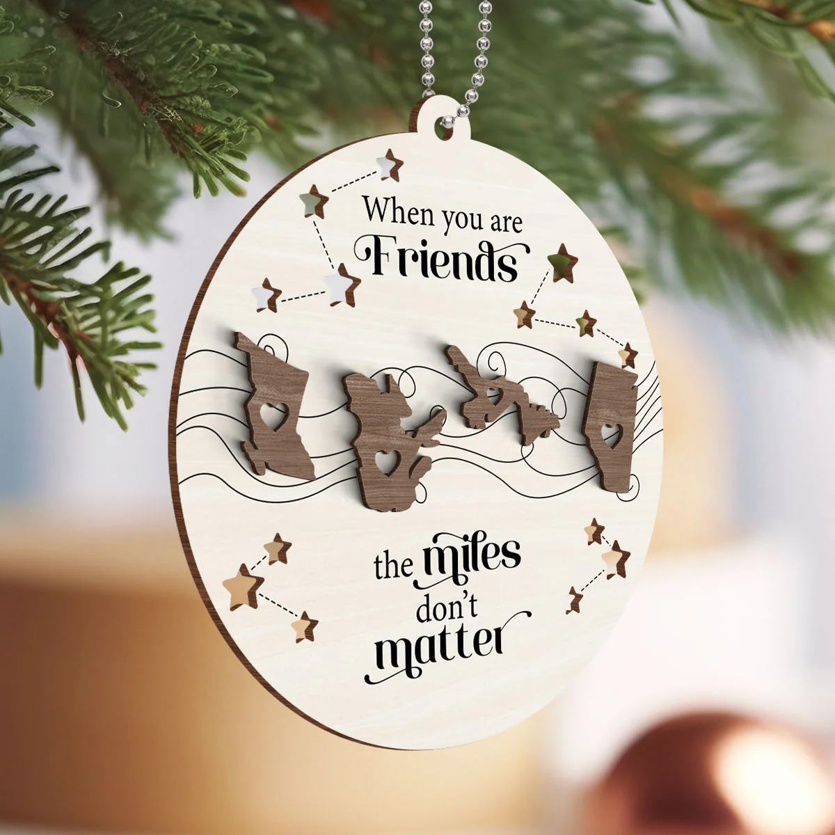 Canada Long Distance Family Friends Siblings Sisters Besties Personalized 2-Layered Wooden Ornament, Togetherness Christmas Gift - Image 4