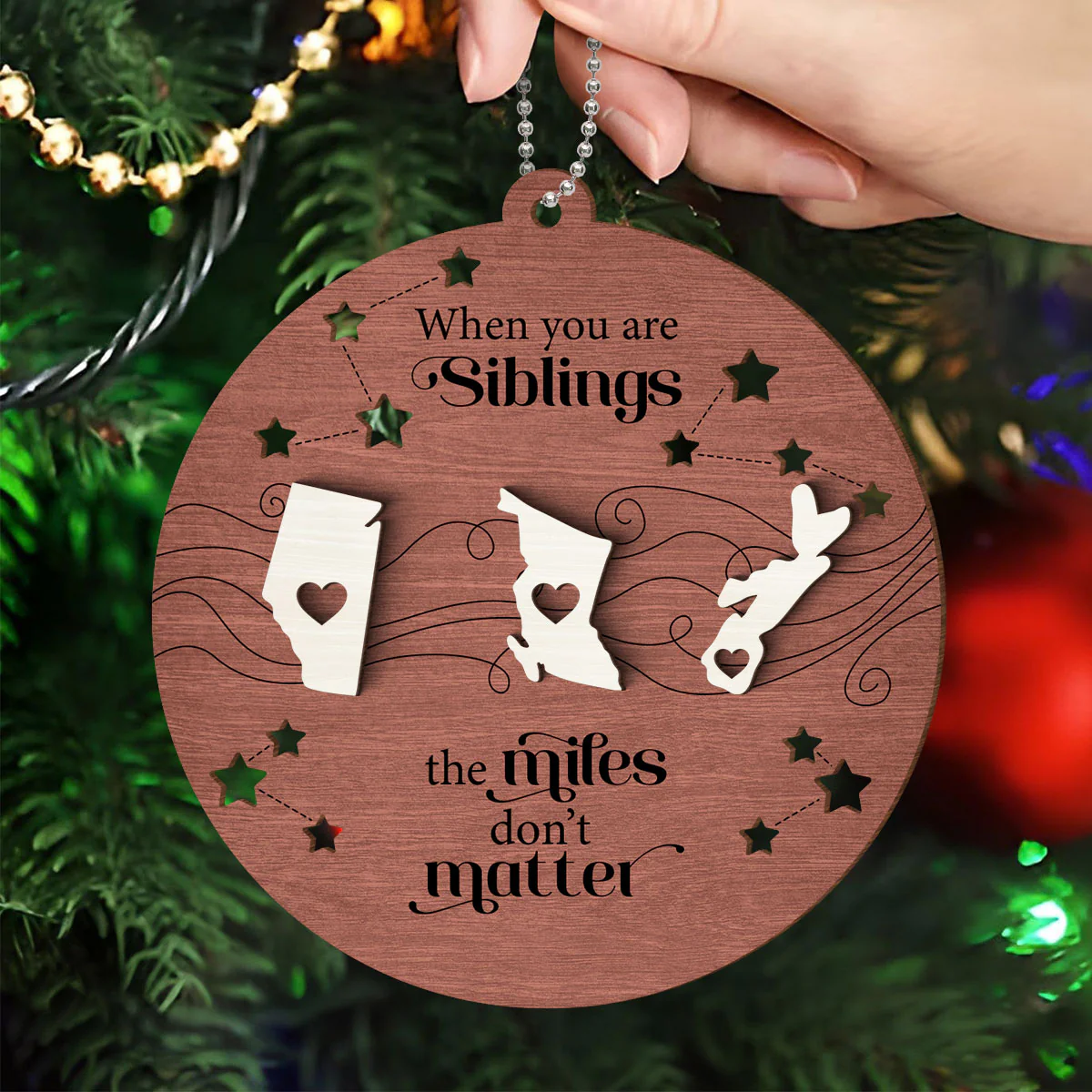 Canada Long Distance Family Friends Siblings Sisters Besties Personalized 2-Layered Wooden Ornament, Togetherness Christmas Gift - Image 5