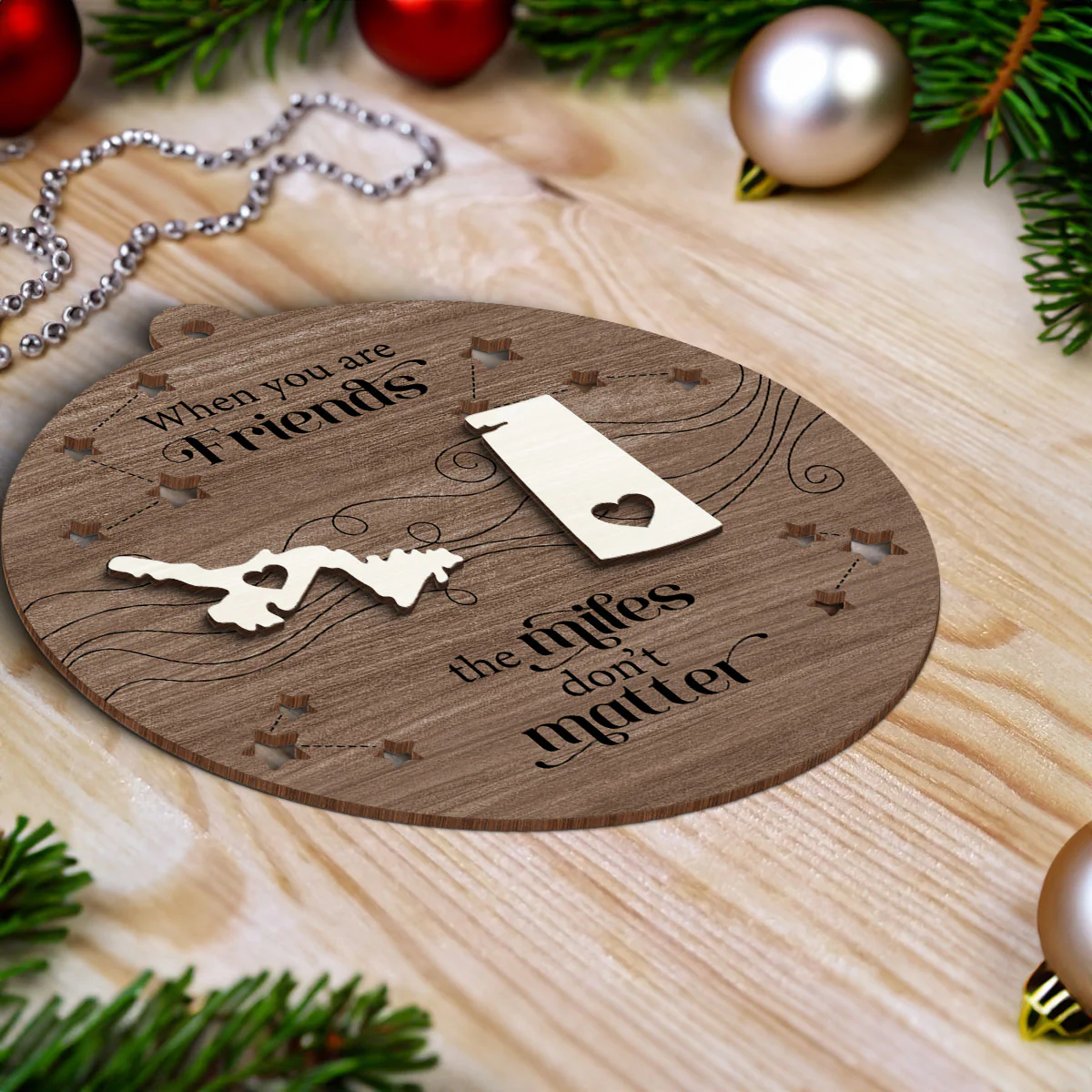 Canada Long Distance Family Friends Siblings Sisters Besties Personalized 2-Layered Wooden Ornament, Togetherness Christmas Gift - Image 6