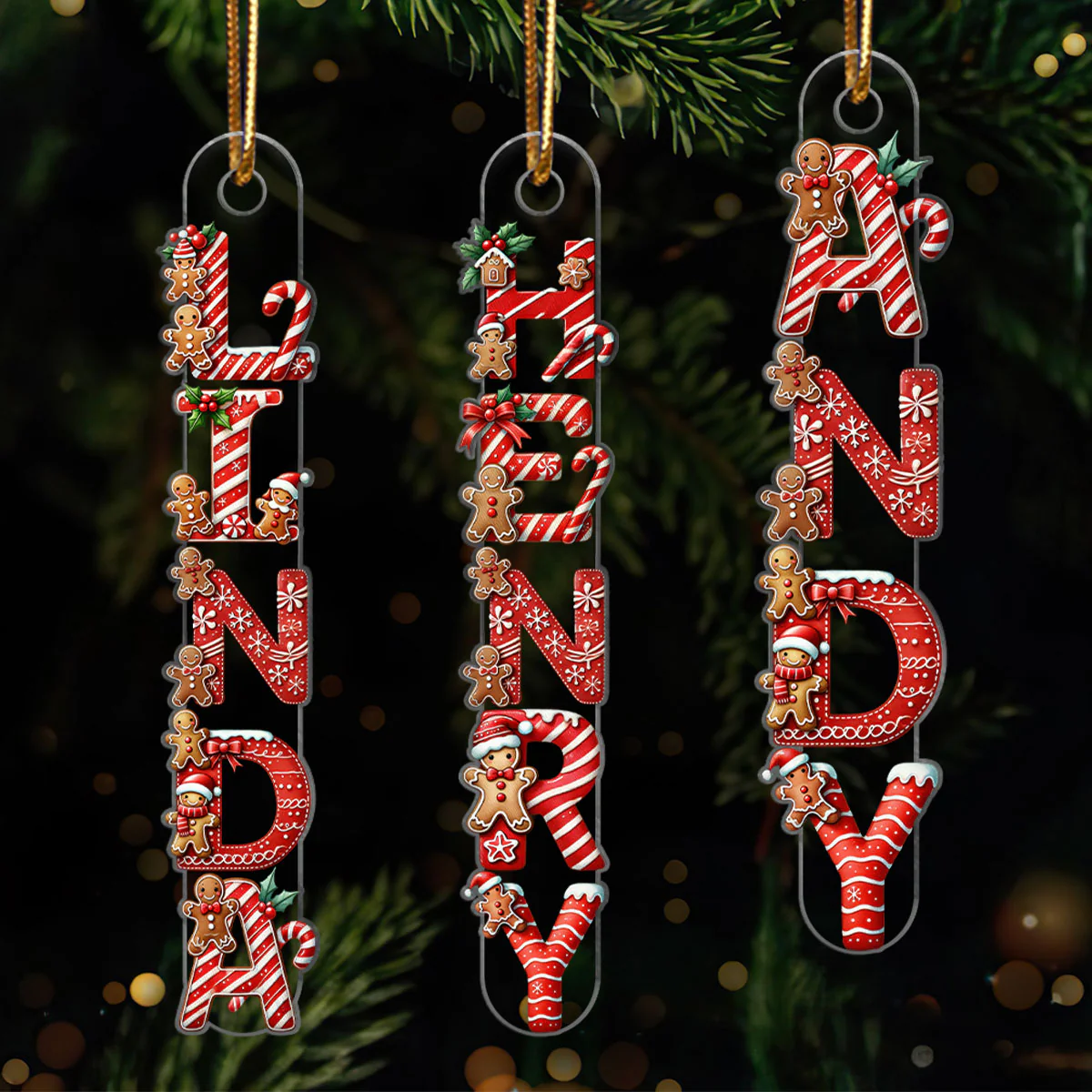 Candy Cane Alphabet - Personalized Acrylic Ornament - Christmas Tree Decor - Image 3