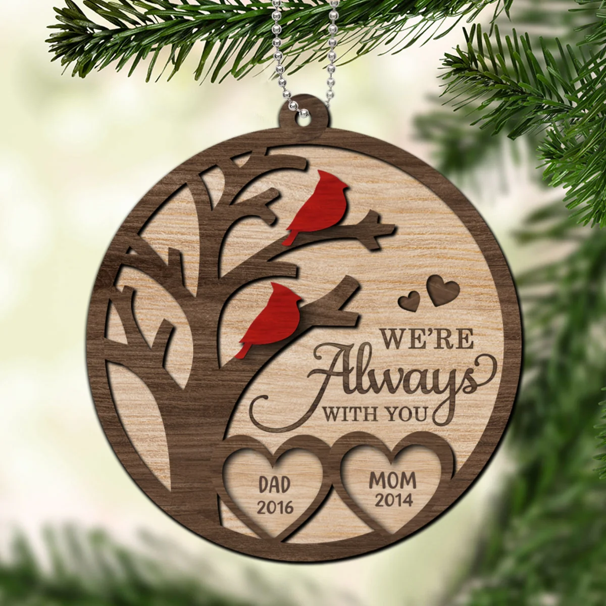 Cardinal Always With You Memorial Christmas Personalized 2-Layer Wooden Ornament, Christmas Keepsake, Sympathy Gift, Remembrance Gift - Image 11