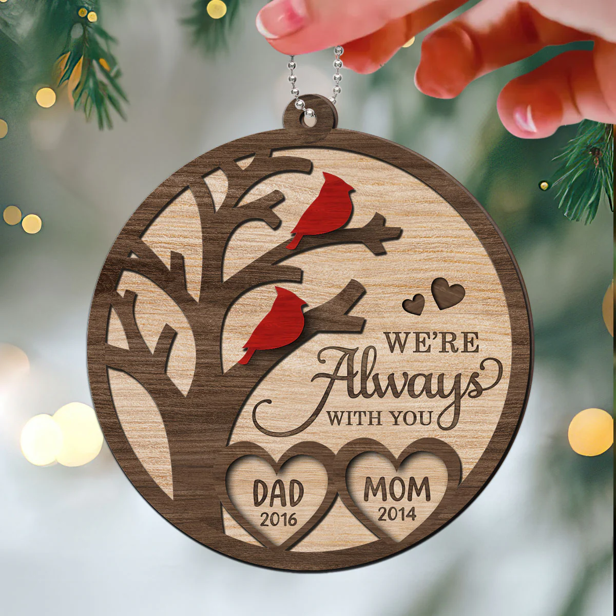 Cardinal Always With You Memorial Christmas Personalized 2-Layer Wooden Ornament, Christmas Keepsake, Sympathy Gift, Remembrance Gift - Image 3