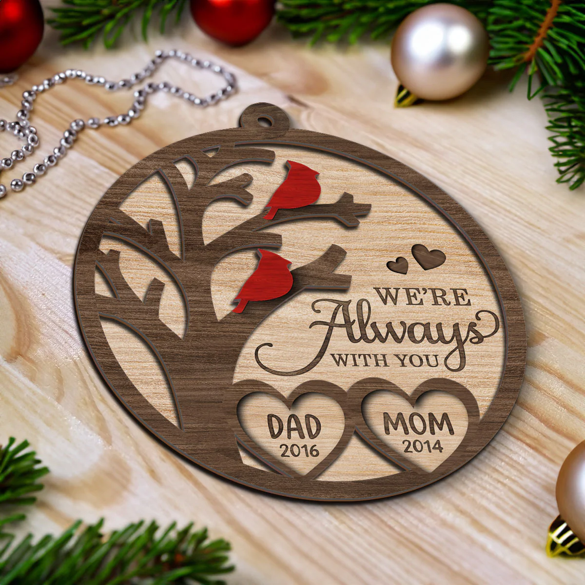 Cardinal Always With You Memorial Christmas Personalized 2-Layer Wooden Ornament, Christmas Keepsake, Sympathy Gift, Remembrance Gift - Image 4