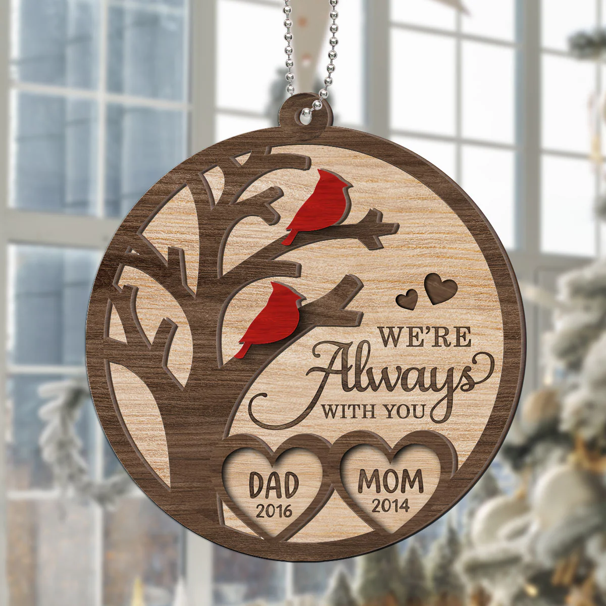 Cardinal Always With You Memorial Christmas Personalized 2-Layer Wooden Ornament, Christmas Keepsake, Sympathy Gift, Remembrance Gift - Image 6