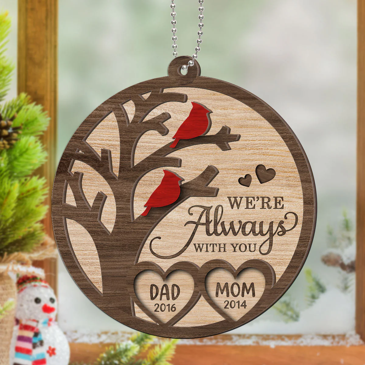 Cardinal Always With You Memorial Christmas Personalized 2-Layer Wooden Ornament, Christmas Keepsake, Sympathy Gift, Remembrance Gift - Image 8