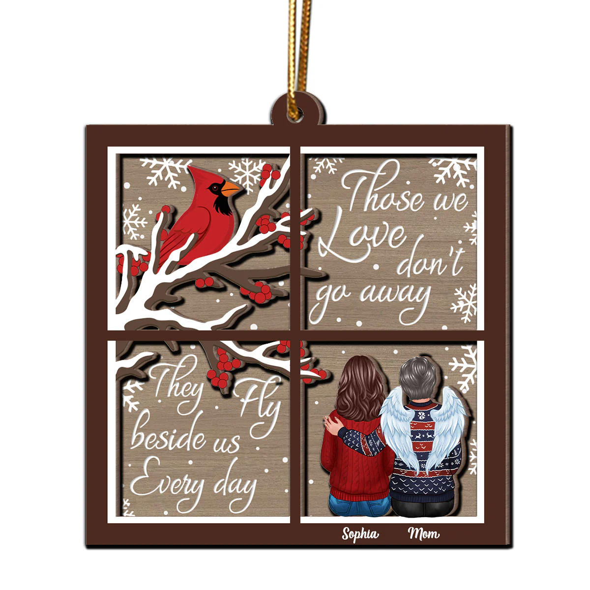 Cardinal Always With You Memorial Christmas Window Shaped Personalized 2-Layer Wooden Ornament, Sympathy Gift - Image 2