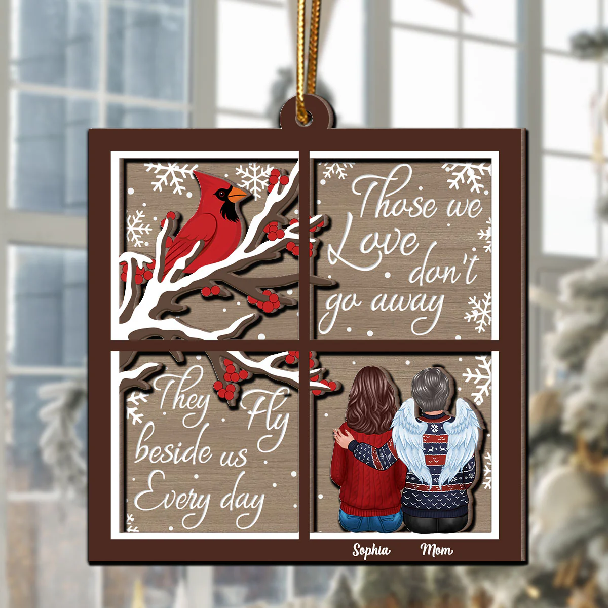 Cardinal Always With You Memorial Christmas Window Shaped Personalized 2-Layer Wooden Ornament, Sympathy Gift - Image 7