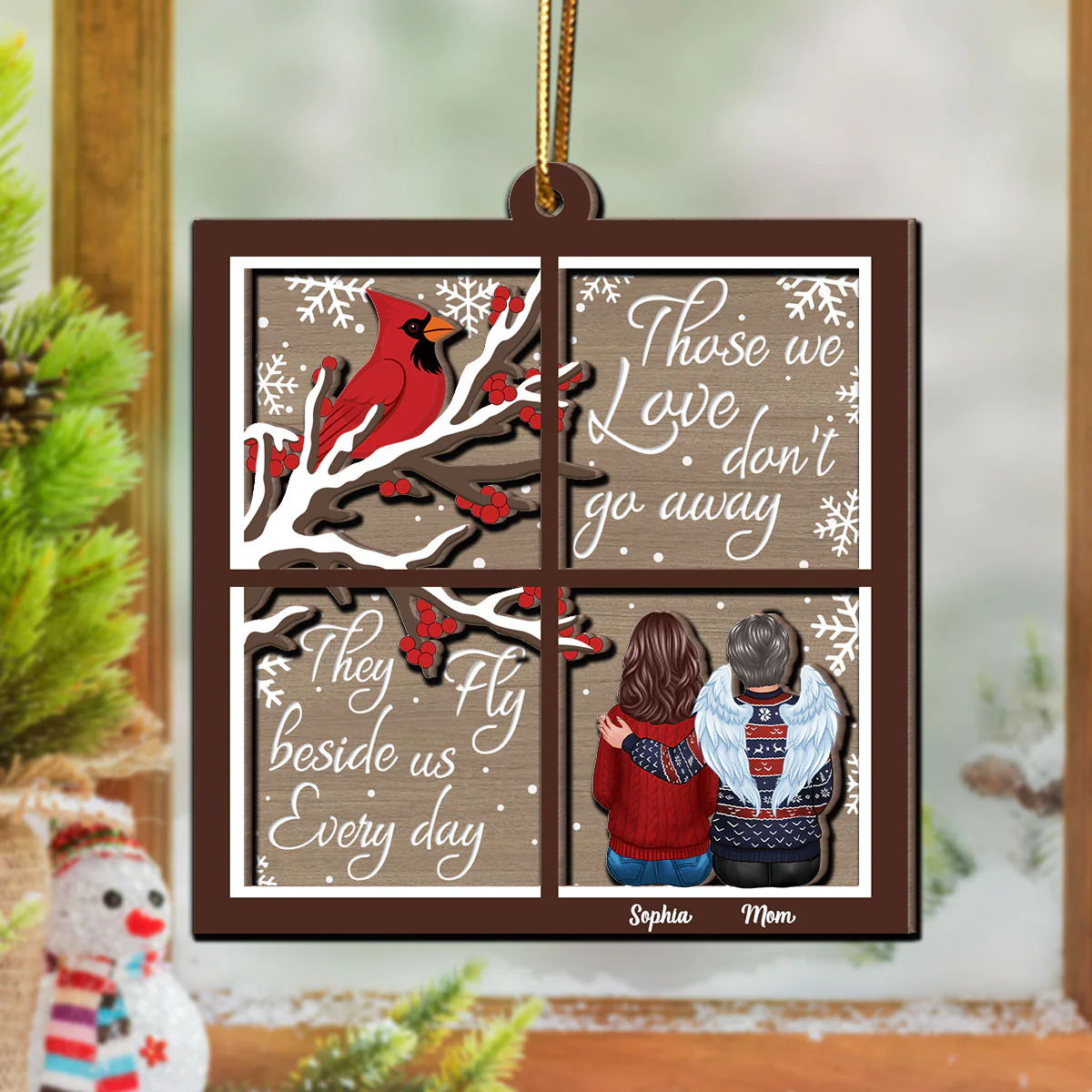 Cardinal Always With You Memorial Christmas Window Shaped Personalized 2-Layer Wooden Ornament, Sympathy Gift - Image 8