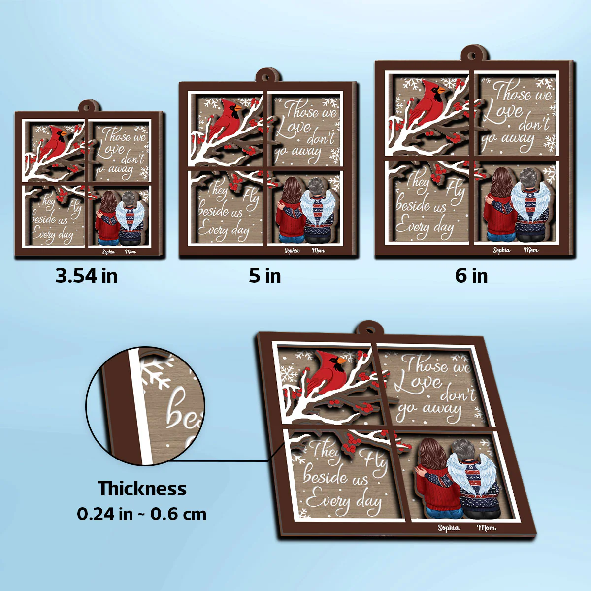 Cardinal Always With You Memorial Christmas Window Shaped Personalized 2-Layer Wooden Ornament, Sympathy Gift - Image 9