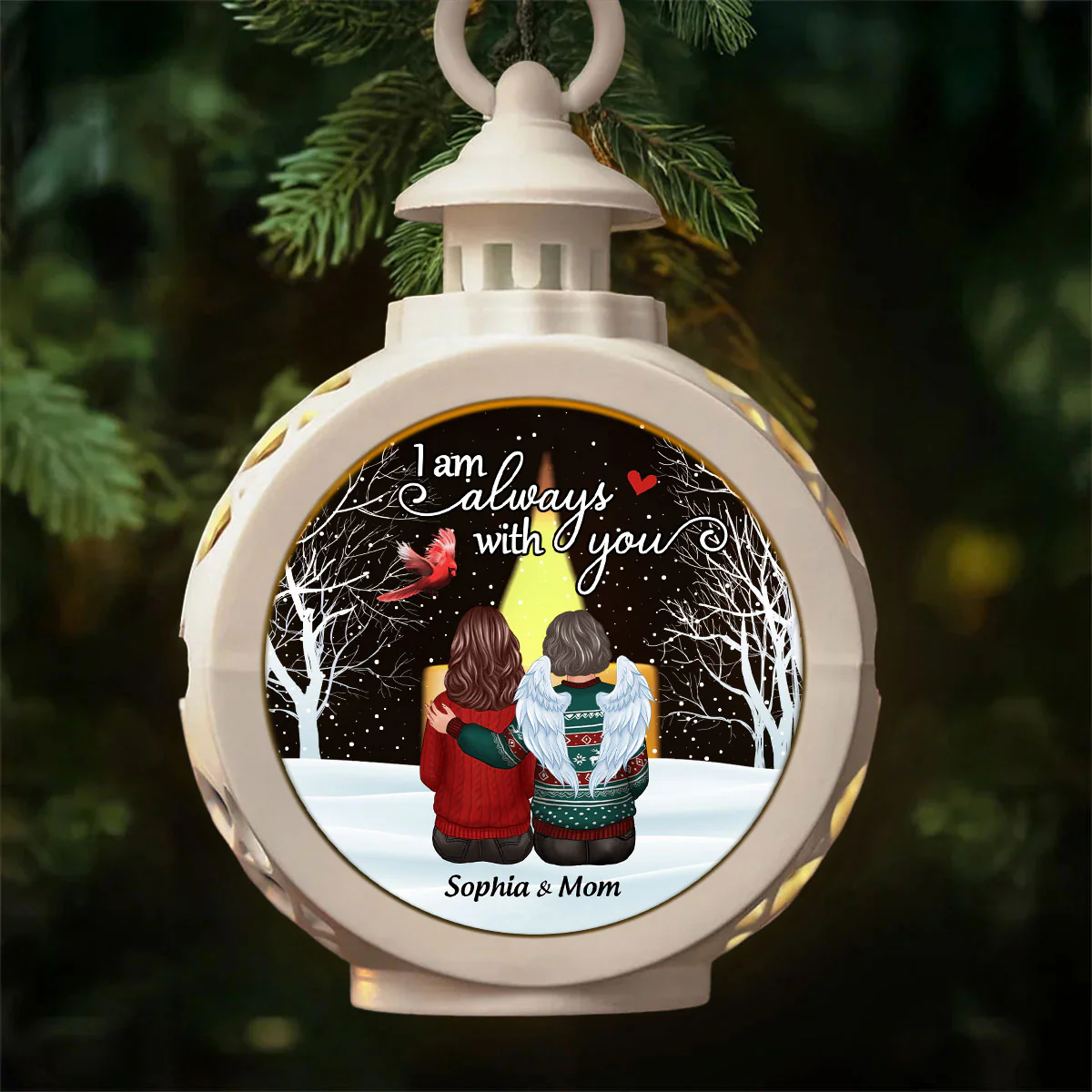Cardinal Always With You Snow Christmas Memorial Personalized Lantern Ornament, Remembrance Gift, Sympathy Gift - Image 2
