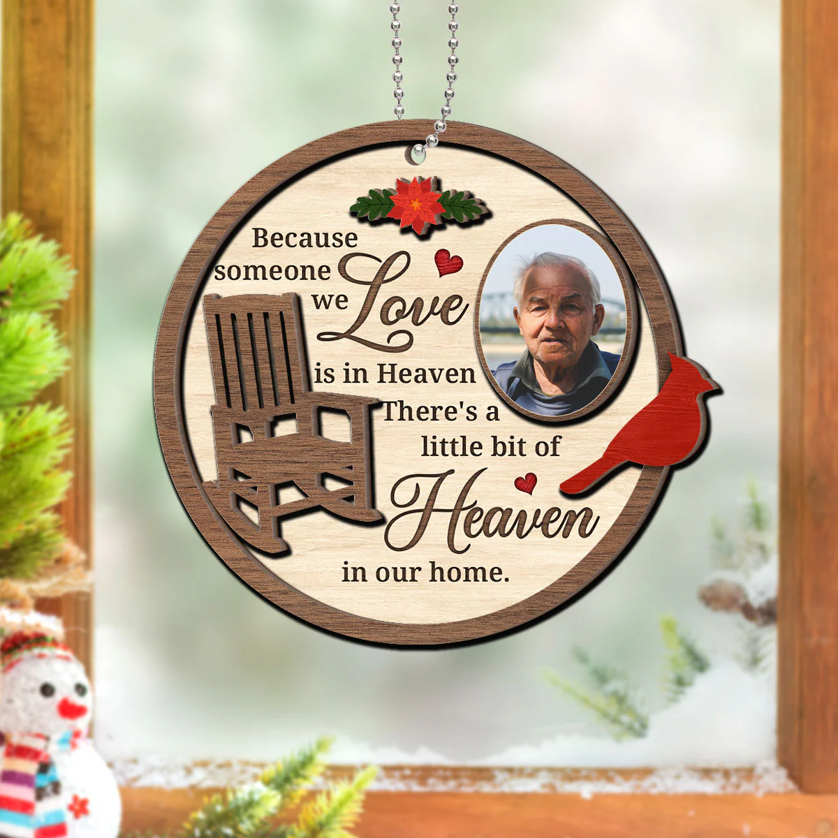 Cardinal Because Some One We Love In Heaven Memorial Chair Christmas Personalized 2-Layer Wooden Ornament - Image 8