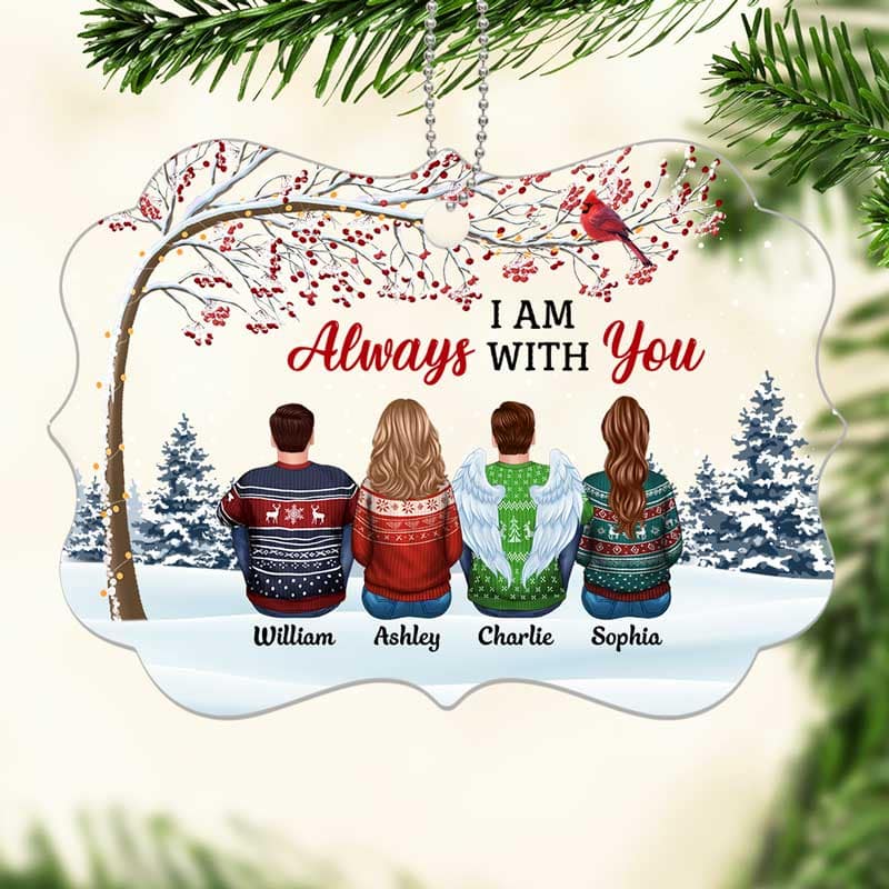 Cardinal Berry Tree Always With You Family Memorial Personalized Acrylic Ornament - Image 2