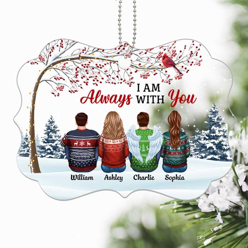 Cardinal Berry Tree Always With You Family Memorial Personalized Acrylic Ornament - Image 3