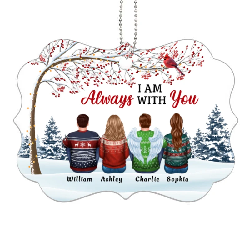 Cardinal Berry Tree Always With You Family Memorial Personalized Acrylic Ornament - Image 4