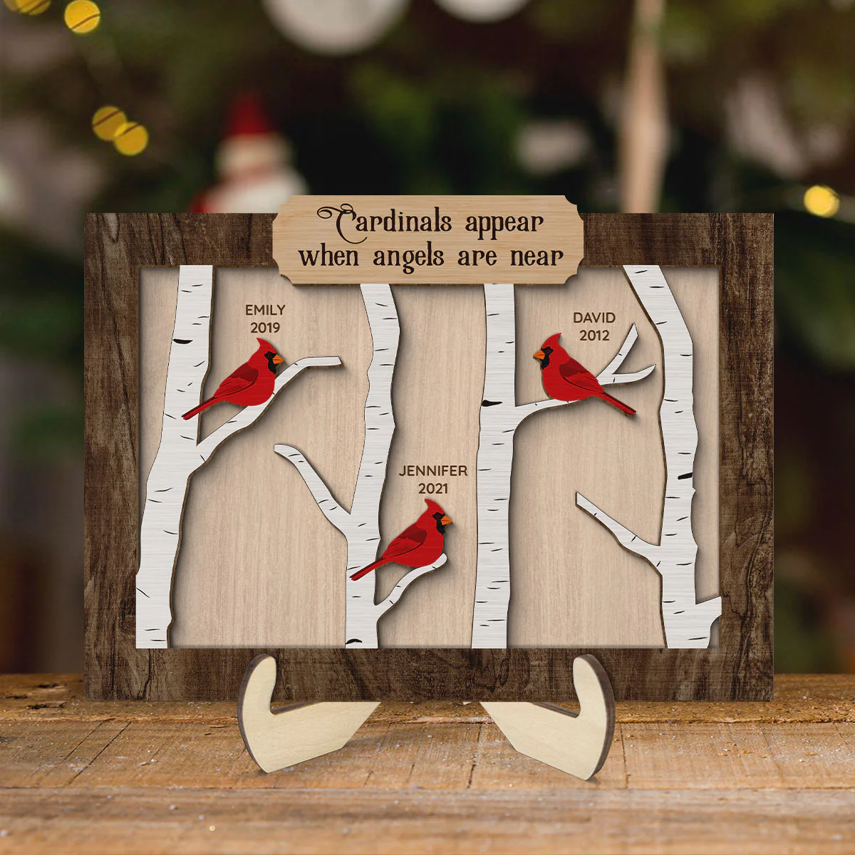 Cardinal Birch Tree Memorial Personalized 2-Layer Wooden Plaque - Image 2