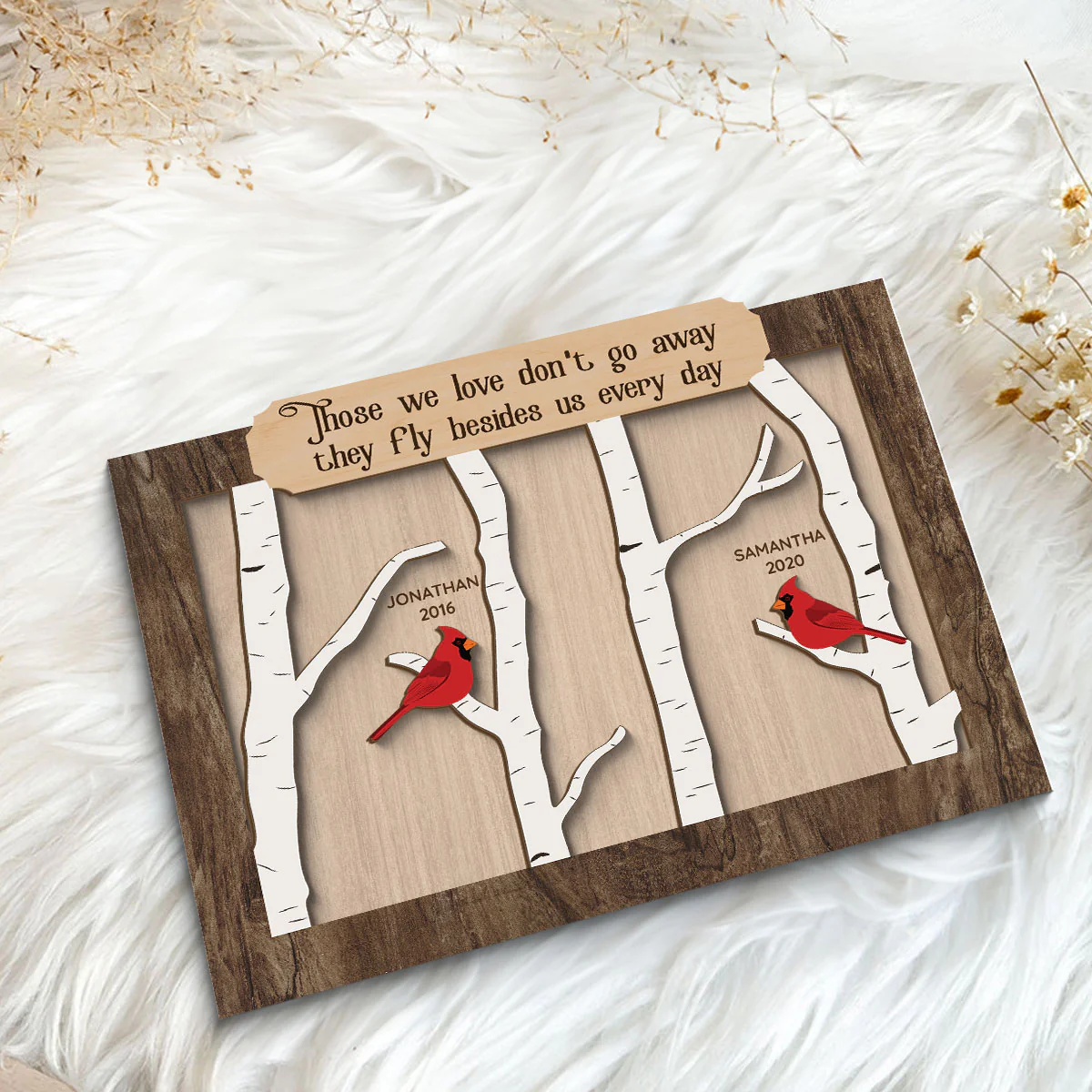 Cardinal Birch Tree Memorial Personalized 2-Layer Wooden Plaque - Image 6