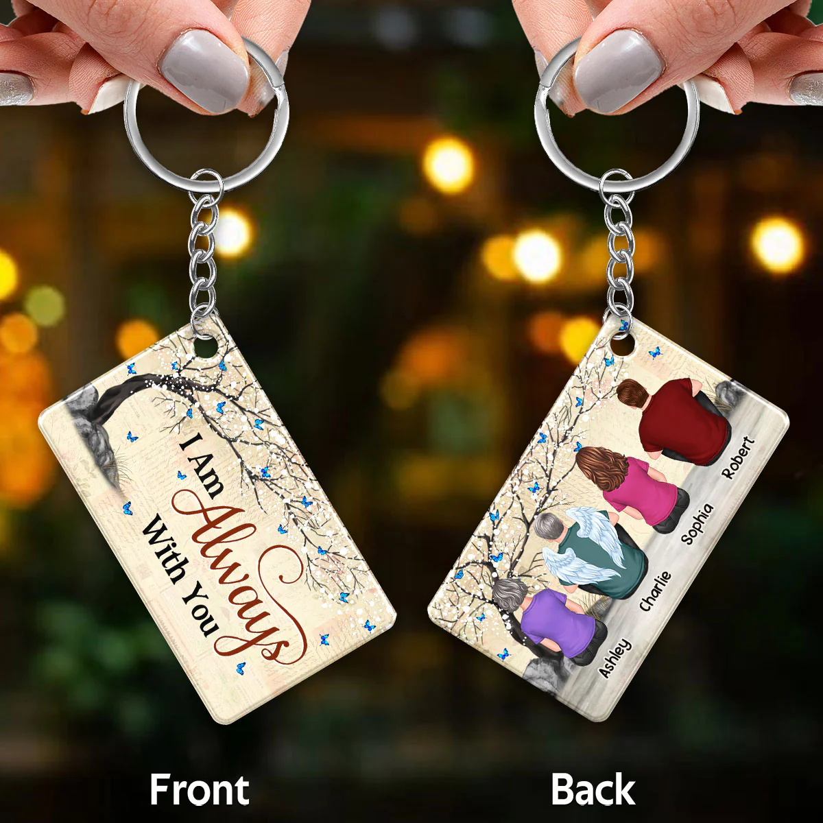 Cardinal Blossom Tree Old Paper Family Memorial Remembrance Sympathy Keepsake Personalized Acrylic Keychain - Image 3